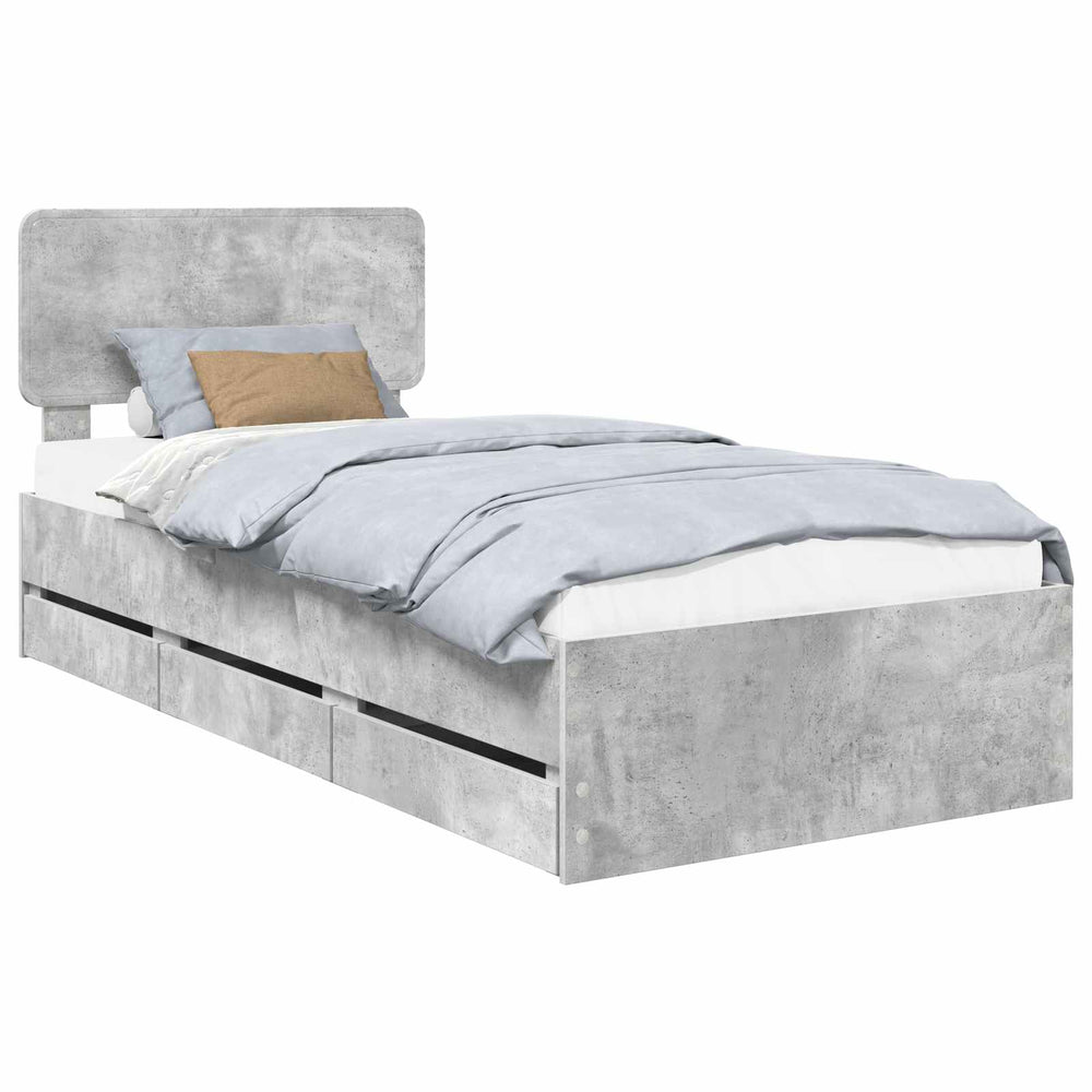 vidaXL Bed Frame with Drawers Concrete Gray 100 x 200 cm Engineered Wood