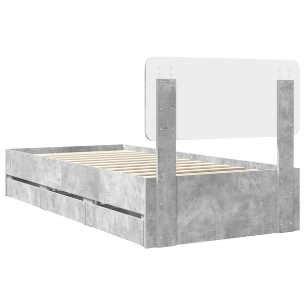 vidaXL Bed Frame with Drawers Concrete Gray 100 x 200 cm Engineered Wood