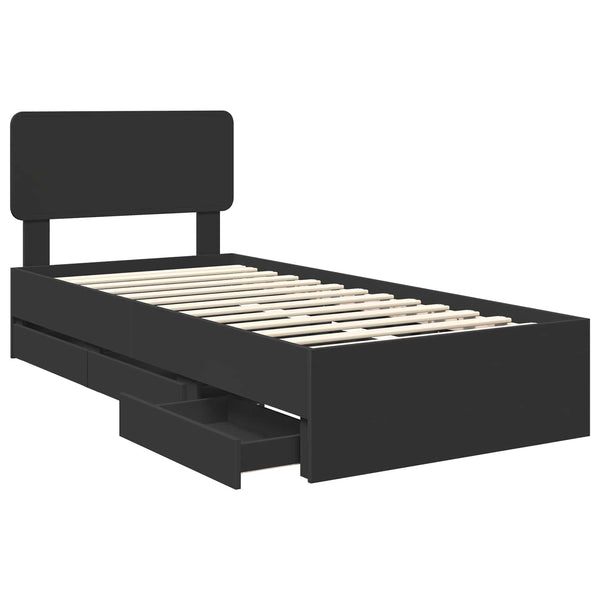 vidaXL Bed Frame with Drawers Black 90 x 200 cm Engineered Wood