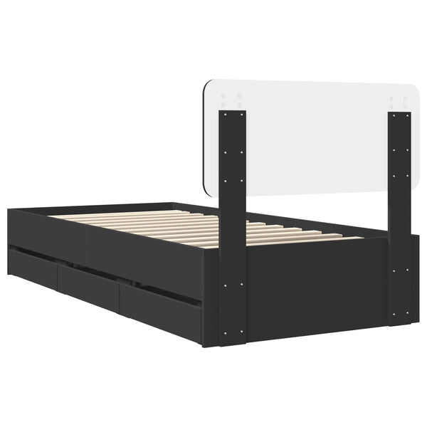 vidaXL Bed Frame with Drawers Black 90 x 200 cm Engineered Wood