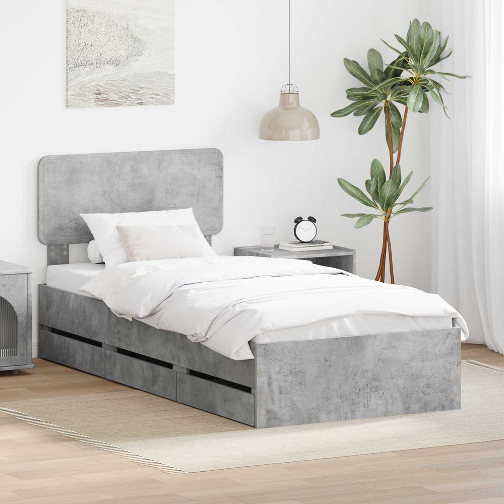 vidaXL Bed Frame with Drawers Concrete Grey 90 x 200 cm Engineered Wood