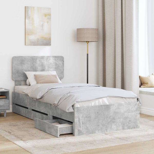 vidaXL Bed Frame with Drawers Concrete Grey 90 x 190 cm Engineered Wood