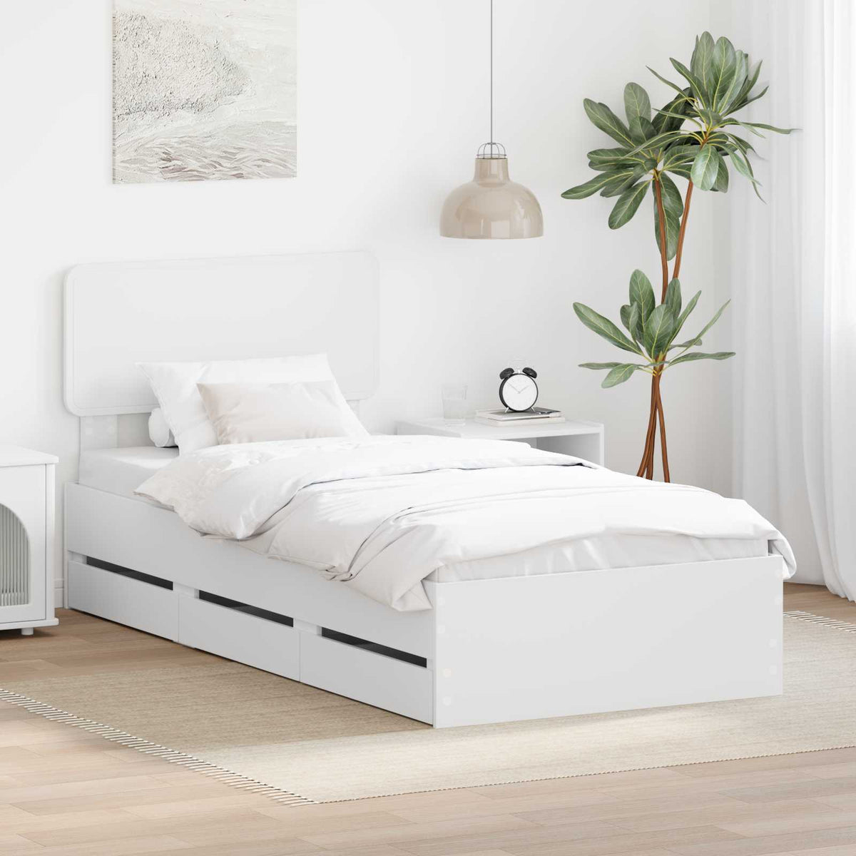 vidaXL Bed Frame with Drawers White 75 x 190 cm Engineered Wood