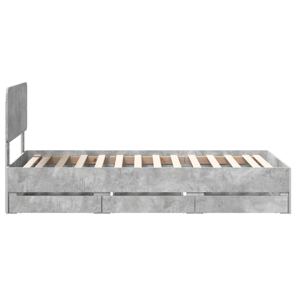 vidaXL Bed Frame with Drawers Concrete Grey 75 x 190 cm Engineered Wood