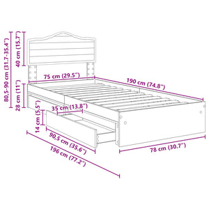 vidaXL Storage Bed Black 70 x 190 cm Engineered Wood