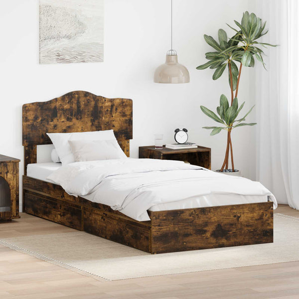 vidaXL Storage Bed Smoked Oak 70 x 190 cm Engineered Wood