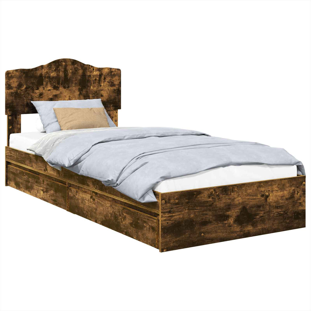 vidaXL Storage Bed Smoked Oak 70 x 190 cm Engineered Wood