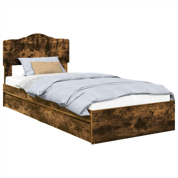 vidaXL Storage Bed Smoked Oak 70 x 190 cm Engineered Wood
