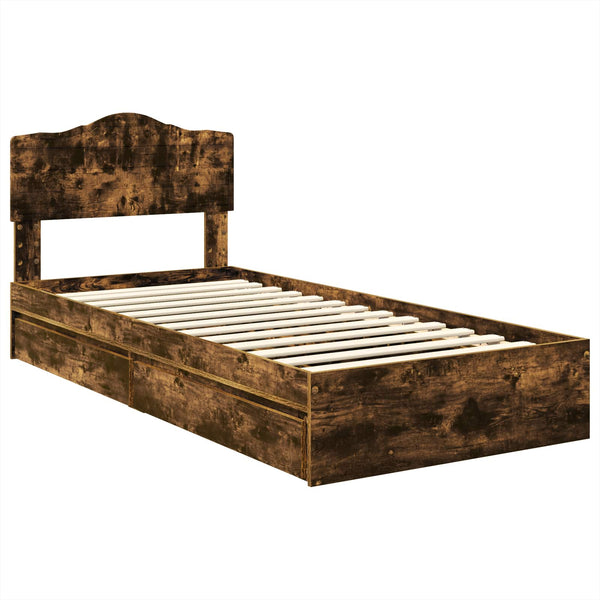 vidaXL Storage Bed Smoked Oak 70 x 190 cm Engineered Wood