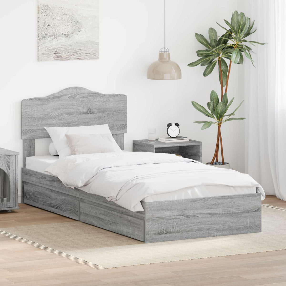 vidaXL Storage Bed Sonoma Grey 70 x 190 cm Engineered Wood