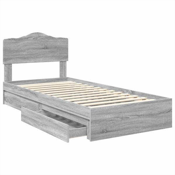 vidaXL Storage Bed Sonoma Grey 70 x 190 cm Engineered Wood