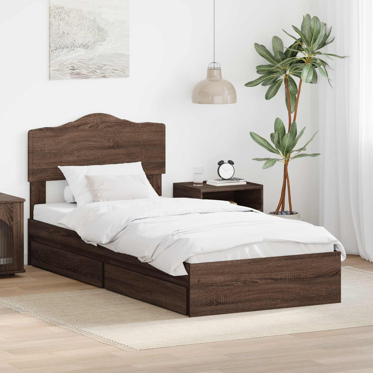 vidaXL Storage Bed Brown Oak-Effect 70 x 190 cm Engineered Wood
