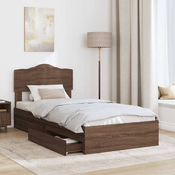 vidaXL Storage Bed Brown Oak-Effect 70 x 190 cm Engineered Wood