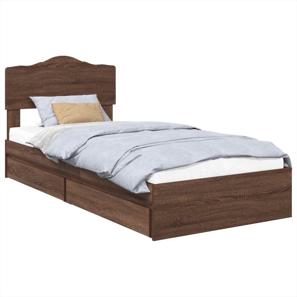 vidaXL Storage Bed Brown Oak-Effect 70 x 190 cm Engineered Wood