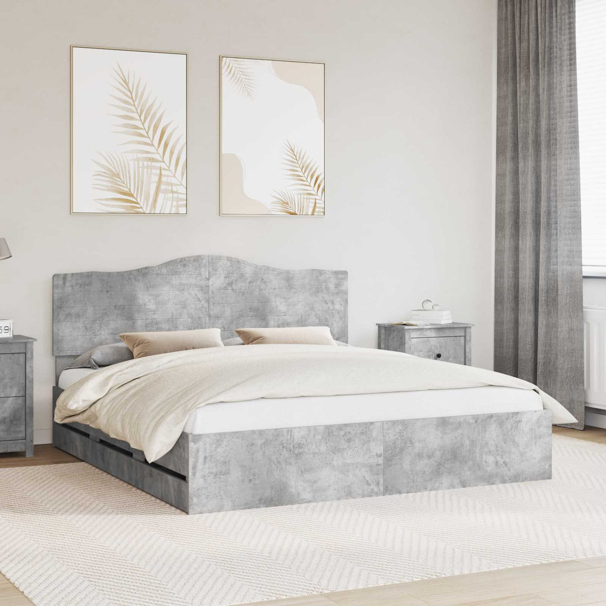 vidaXL Bed Frame with Headboard Concrete Gray 180 x 200 cm Engineered Wood