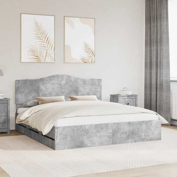 vidaXL Bed Frame with Headboard Concrete Gray 180 x 200 cm Engineered Wood