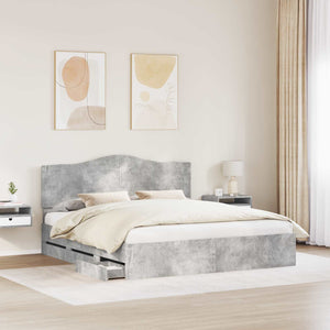 vidaXL Bed Frame with Headboard Concrete Gray 180 x 200 cm Engineered Wood