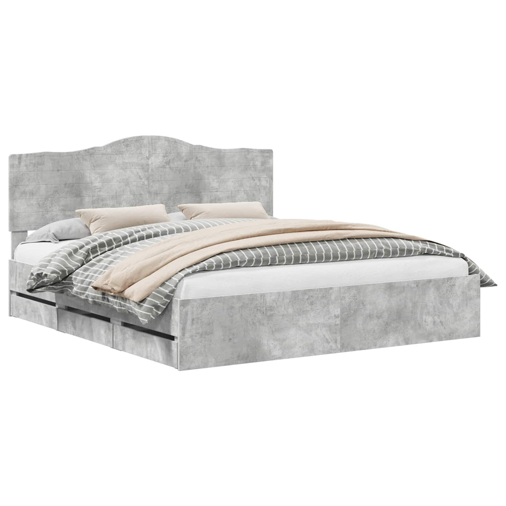 vidaXL Bed Frame with Headboard Concrete Gray 180 x 200 cm Engineered Wood