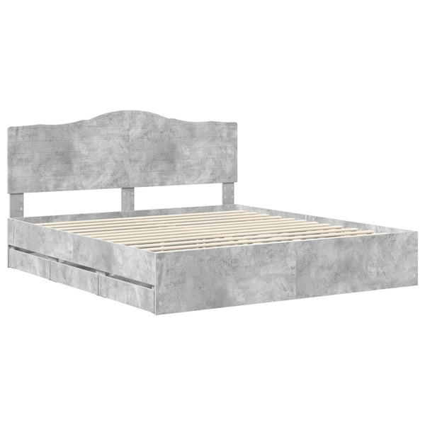 vidaXL Bed Frame with Headboard Concrete Gray 180 x 200 cm Engineered Wood