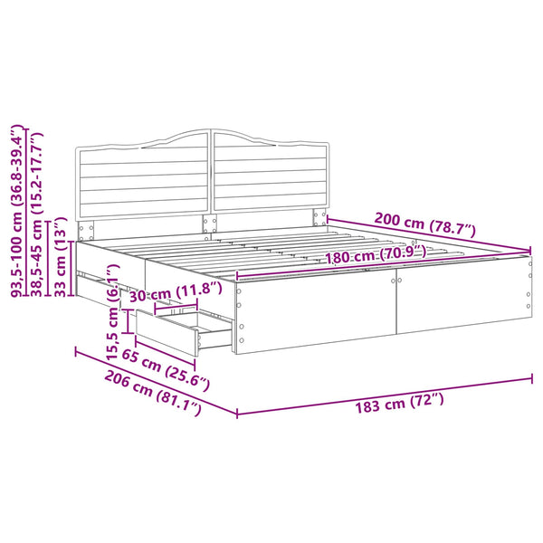 vidaXL Bed Frame with Headboard Concrete Gray 180 x 200 cm Engineered Wood