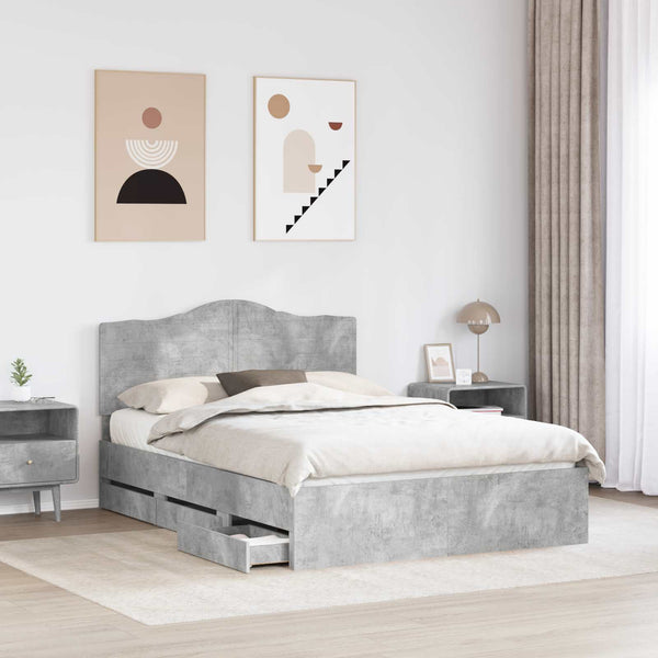 vidaXL Bed Frame with Headboard Concrete Grey 150 x 200 cm Engineered Wood