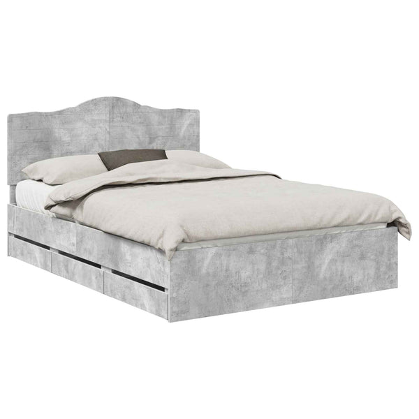 vidaXL Bed Frame with Headboard Concrete Grey 140 x 190 cm Engineered Wood