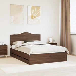 vidaXL Bed Frame with Headboard Brown Oak 140 x 190 cm Engineered Wood