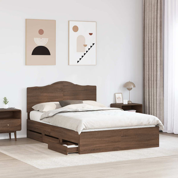 vidaXL Bed Frame with Headboard Brown Oak 140 x 190 cm Engineered Wood