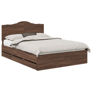 vidaXL Bed Frame with Headboard Brown Oak 140 x 190 cm Engineered Wood