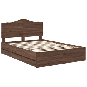 vidaXL Bed Frame with Headboard Brown Oak 140 x 190 cm Engineered Wood