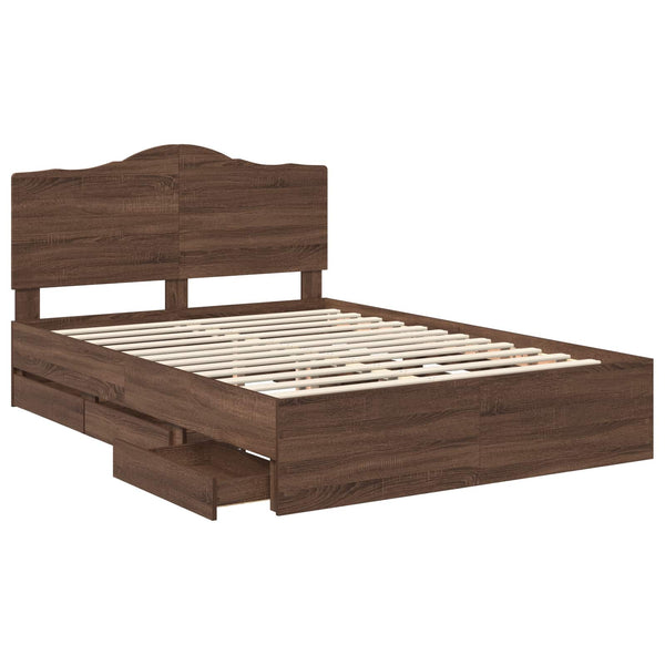 vidaXL Bed Frame with Headboard Brown Oak 140 x 190 cm Engineered Wood