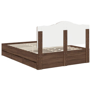 vidaXL Bed Frame with Headboard Brown Oak 140 x 190 cm Engineered Wood
