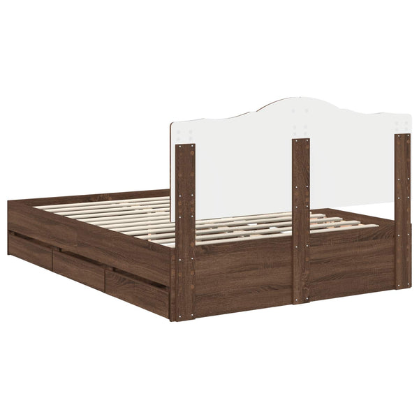 vidaXL Bed Frame with Headboard Brown Oak 140 x 190 cm Engineered Wood