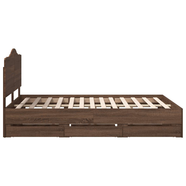 vidaXL Bed Frame with Headboard Brown Oak 140 x 190 cm Engineered Wood