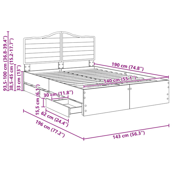vidaXL Bed Frame with Headboard Brown Oak 140 x 190 cm Engineered Wood