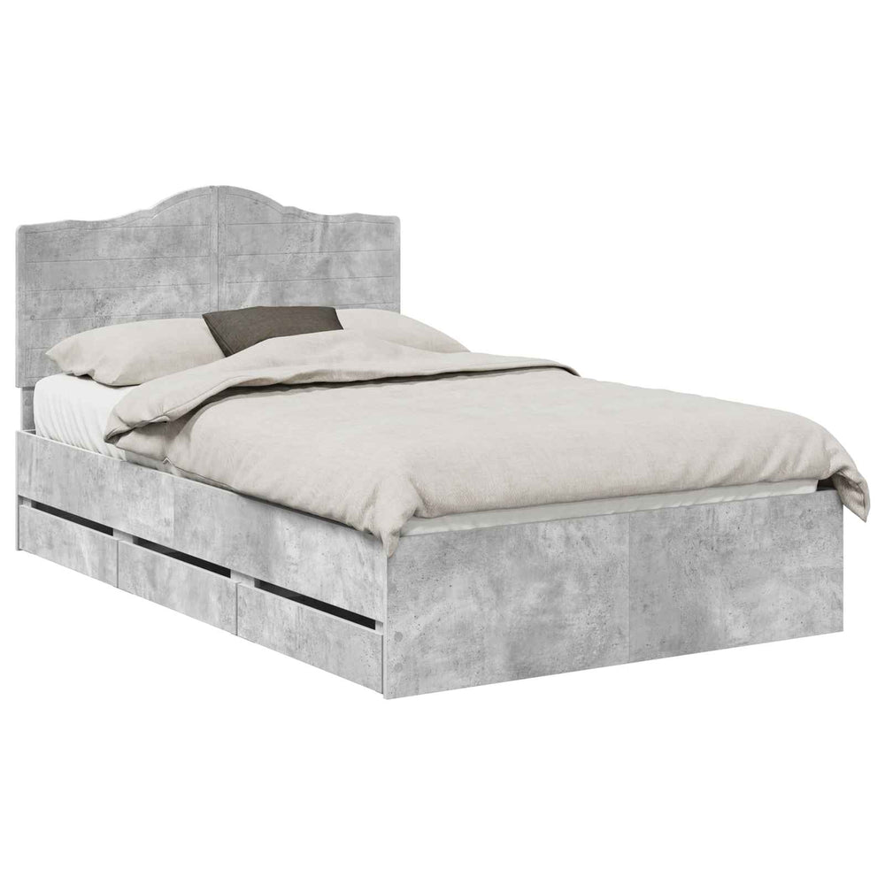 vidaXL Bed Frame with Headboard Concrete Grey 135 x 190 cm Engineered Wood