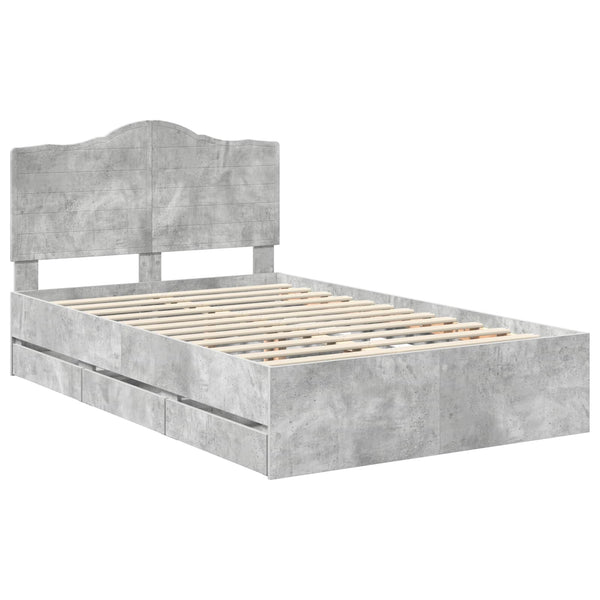 vidaXL Bed Frame with Headboard Concrete Grey 135 x 190 cm Engineered Wood
