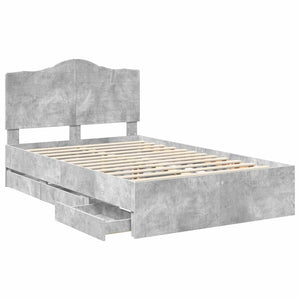 vidaXL Bed Frame with Headboard Concrete Grey 135 x 190 cm Engineered Wood