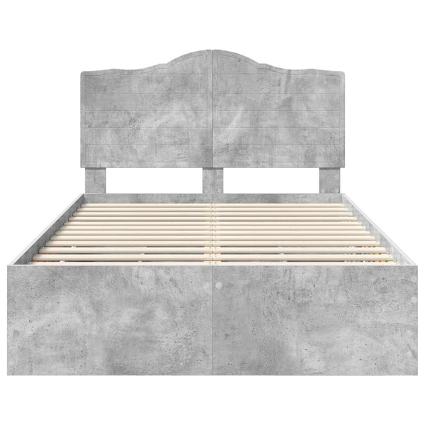 vidaXL Bed Frame with Headboard Concrete Grey 135 x 190 cm Engineered Wood