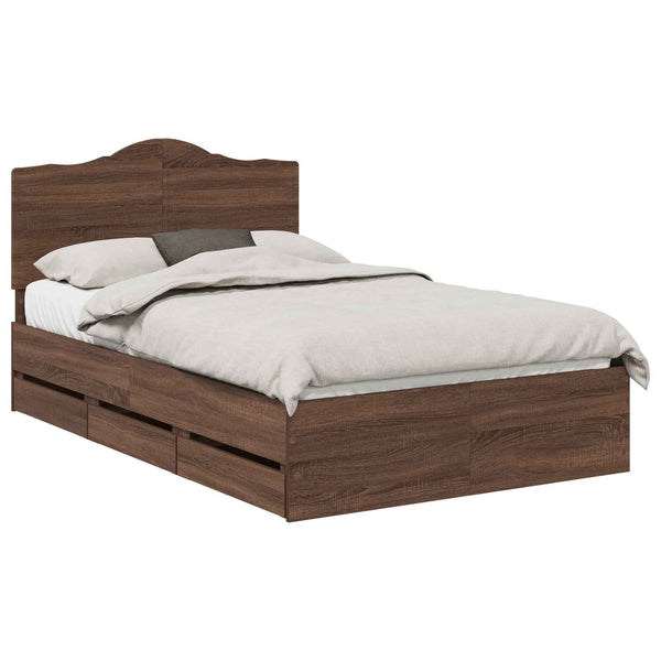 vidaXL Bed Frame with Headboard Sonoma Oak 135 x 190 cm Engineered Wood