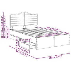 vidaXL Bed Frame with Headboard Sonoma Oak 135 x 190 cm Engineered Wood