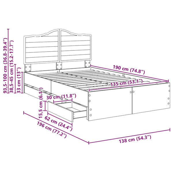 vidaXL Bed Frame with Headboard Sonoma Oak 135 x 190 cm Engineered Wood