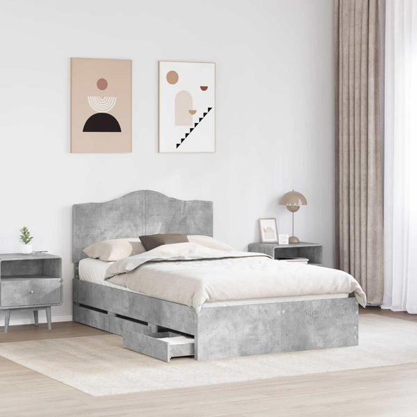 vidaXL Bed Frame with Headboard Concrete Gray 120 x 190 cm Engineered Wood