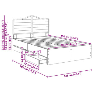 vidaXL Bed Frame with Headboard Concrete Gray 120 x 190 cm Engineered Wood