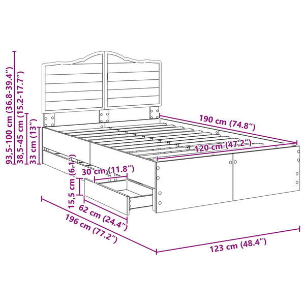 vidaXL Bed Frame with Headboard Concrete Gray 120 x 190 cm Engineered Wood