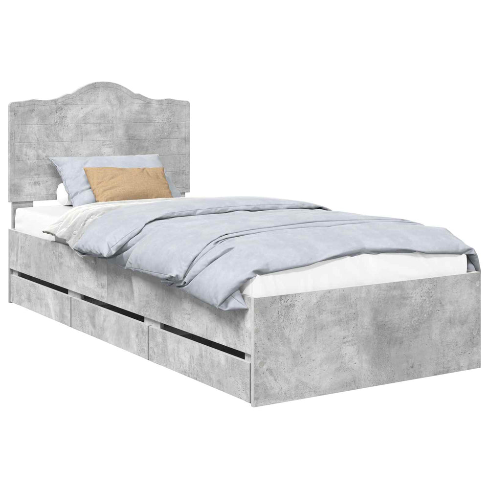 vidaXL Bed Frame with Drawers Concrete Grey 90 x 200 cm Engineered Wood