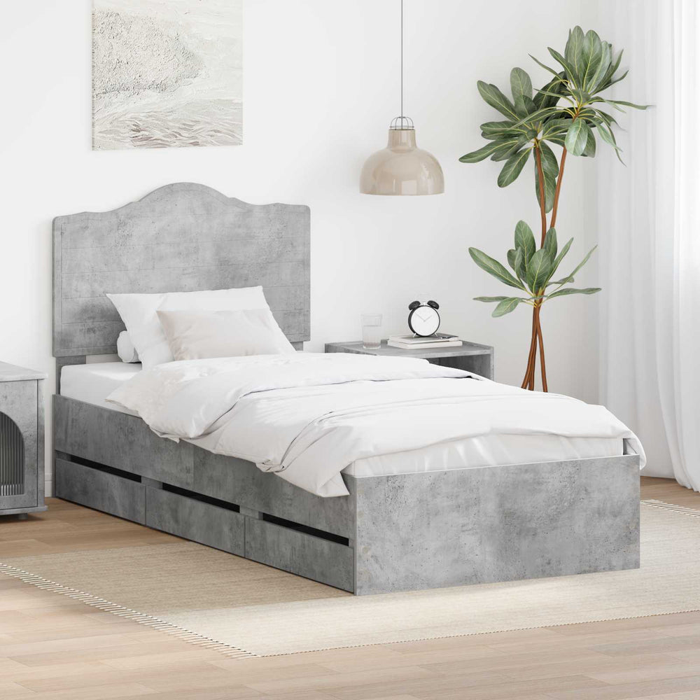 vidaXL Bed Frame with Drawers Concrete Grey 90 x 190 cm Engineered Wood