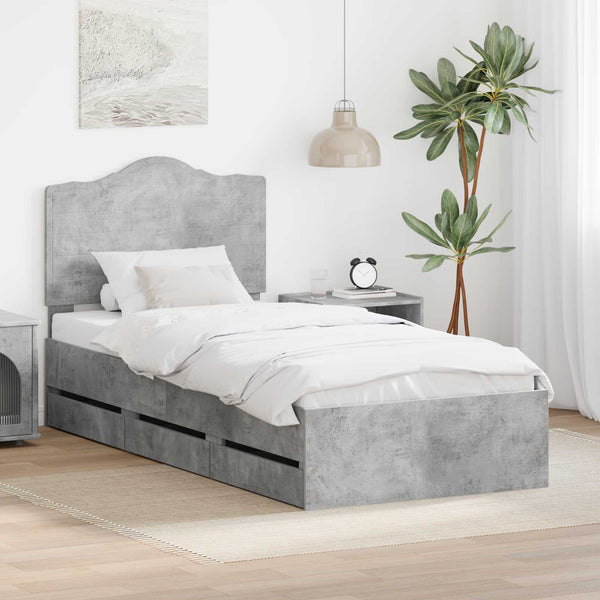 vidaXL Bed Frame with Drawers Concrete Grey 90 x 190 cm Engineered Wood