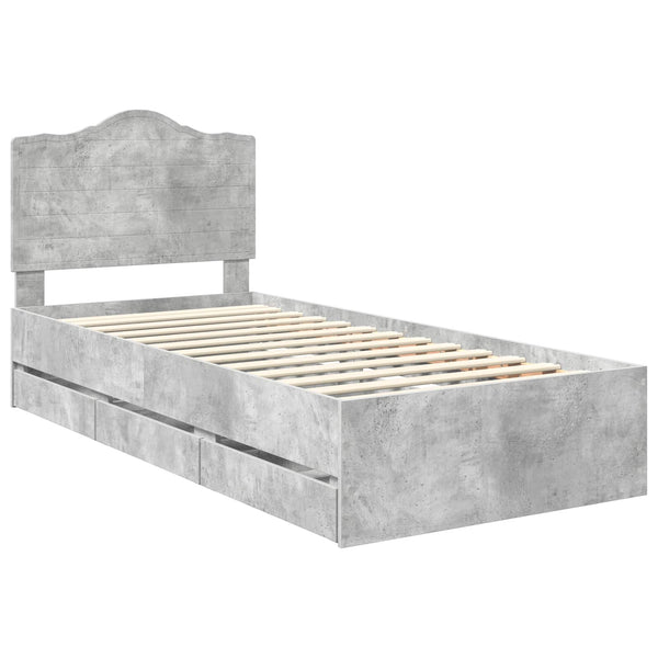 vidaXL Bed Frame with Drawers Concrete Grey 90 x 190 cm Engineered Wood