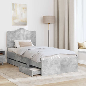 vidaXL Bed Frame with Drawers Concrete Grey 75 x 190 cm Engineered Wood